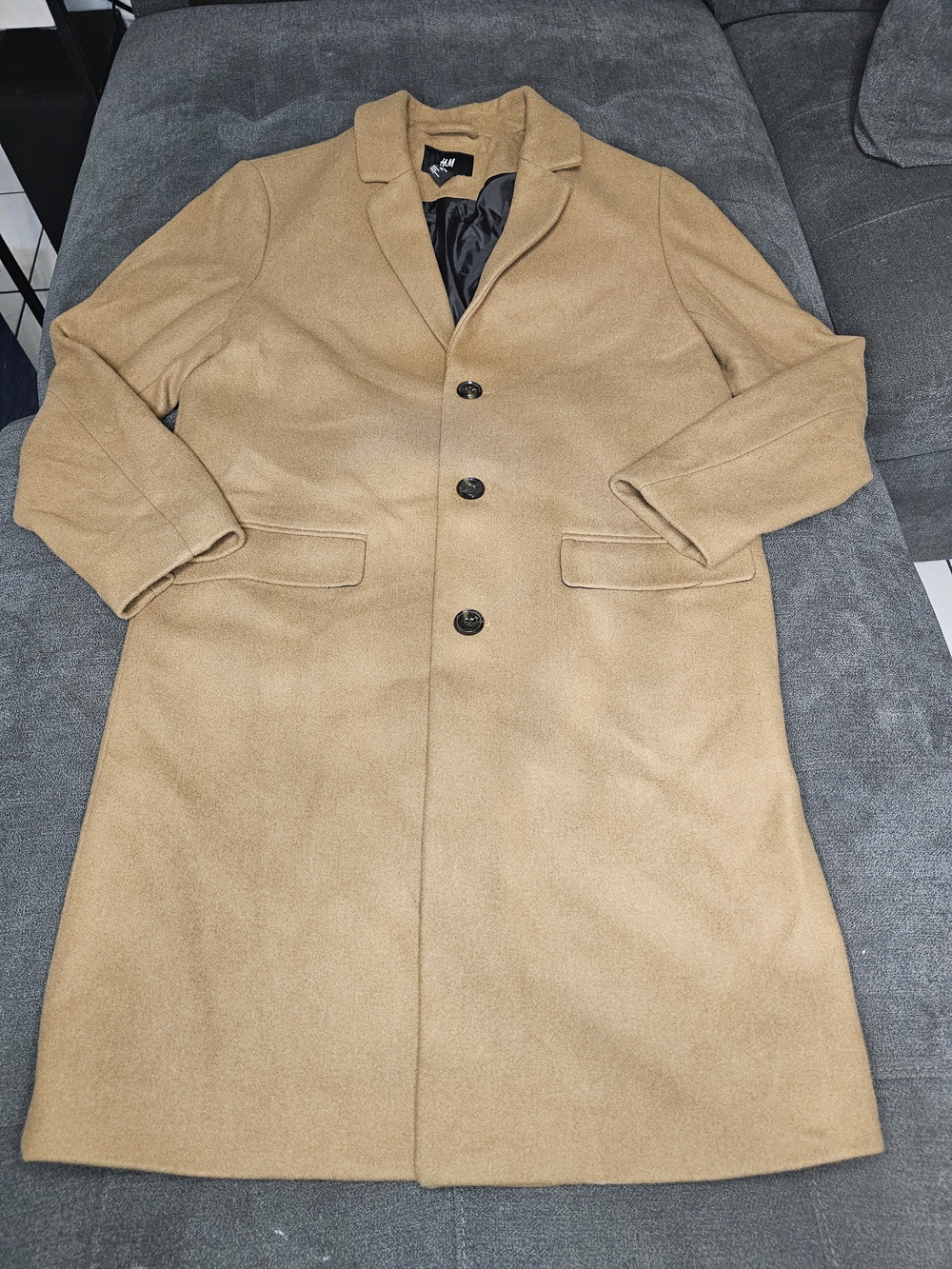 H&M Men's Camel Wool-Blend Overcoat